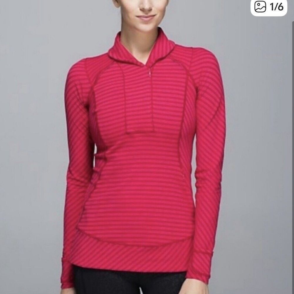 Lululemon Think Fast Pullover Red Pink Stripe Combo